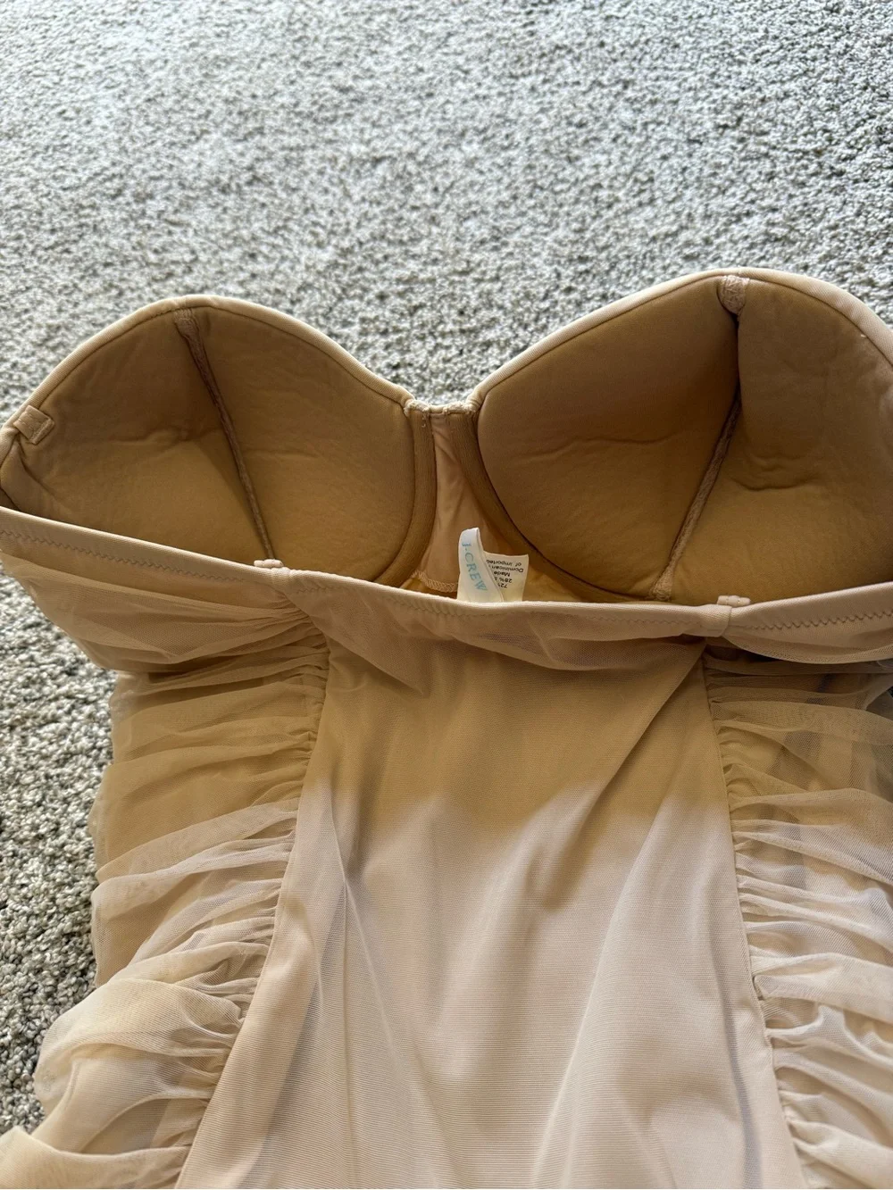 J.Crew Ruched Strapless Cream One-Piece Swimsuit Size 10 D-Cup